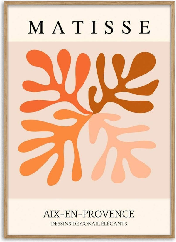 Abstract orange floral shapes inspired by Matisse on a beige background with text reading "Aix-en-Provence."