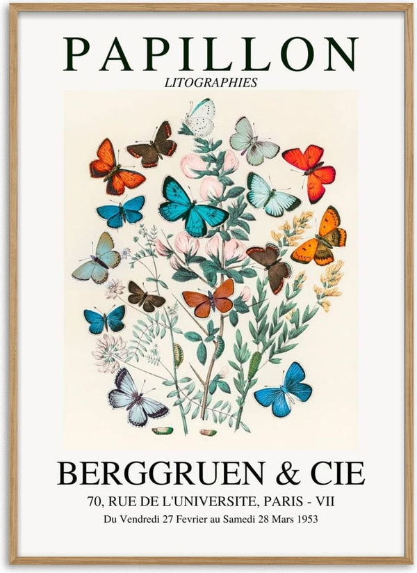 Póster de exposición de papillon colorido.