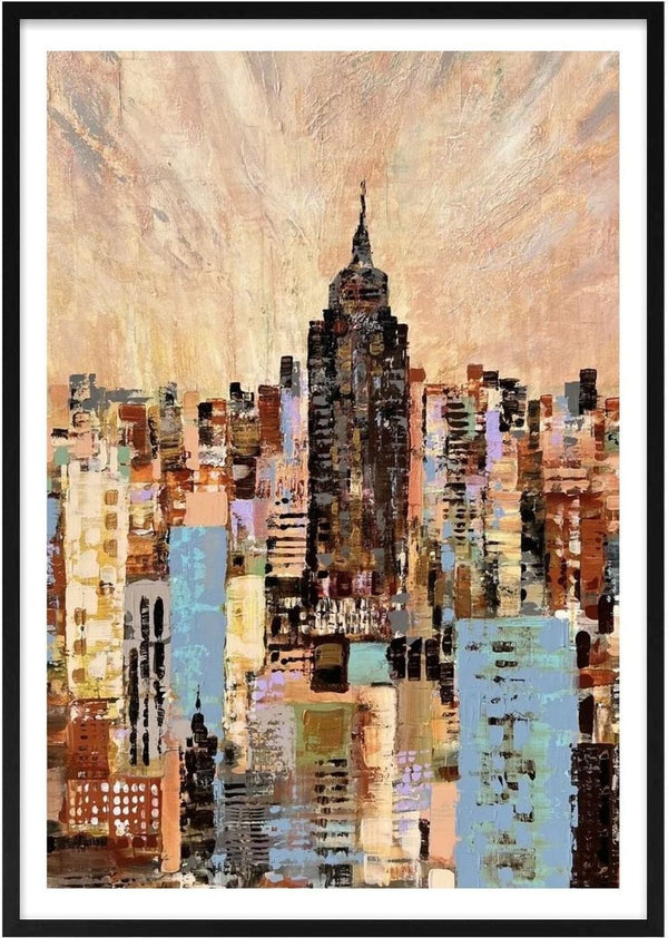 NYC by Art Anne Lee - a New York skyline in rust, cream and pale blue under a warm sky