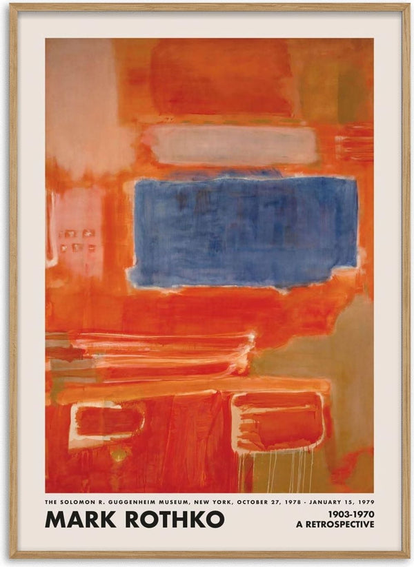 Abstract painting with a large blue rectangle and orange-red accents, featured on the Rothko Blue Spot product page.