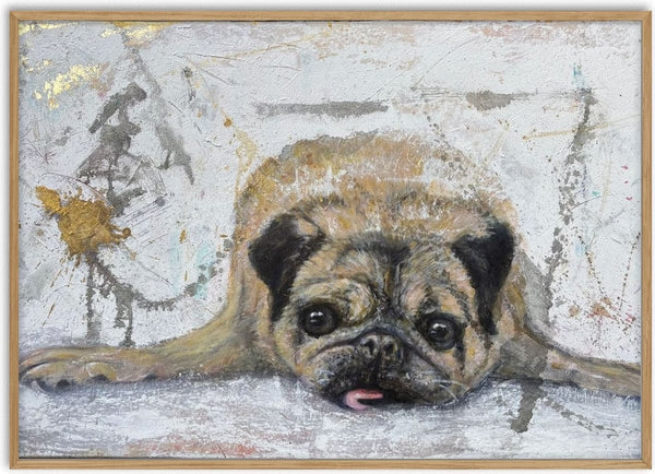 Rough and sweet by Anke Fillies - a pug resting its head on its paws against a scraped grey wall