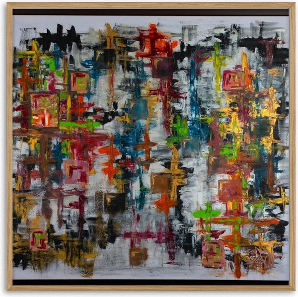 Schmetterling by ullimcart - brushed squares in red, teal and ochre on a white and black ground