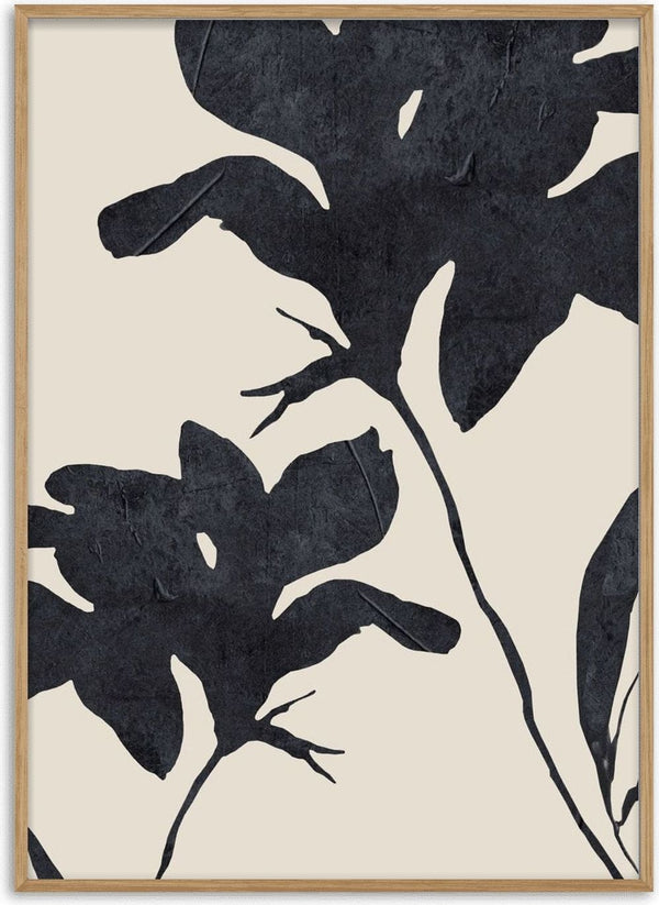 Shadowed Blooms by ThingDesign - two dark flower silhouettes with torn petals on cream