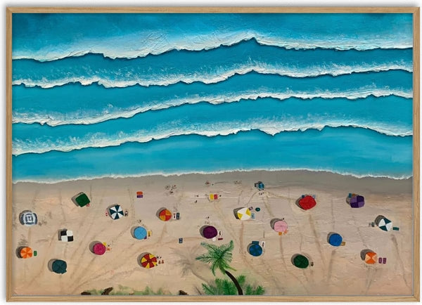 Siesta at the Beach by KG Studio - aerial view of turquoise surf and a beach with parasols