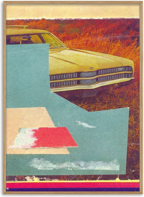 Station Wagon No.4 by Kareem Rizk - a gold station wagon cut into pale blue-grey and red paper