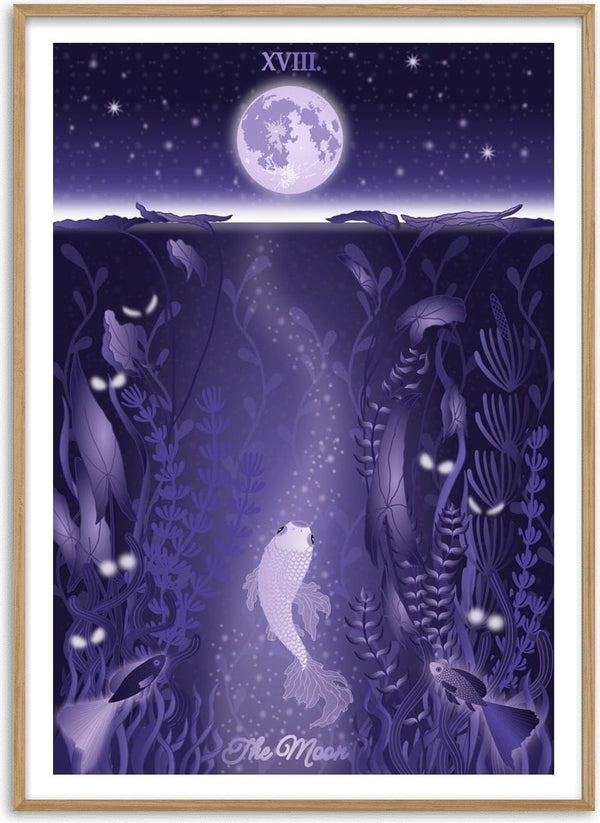 The Moon by Sciurus tarotus - a full moon over dark water and a pale koi rising through moonlight