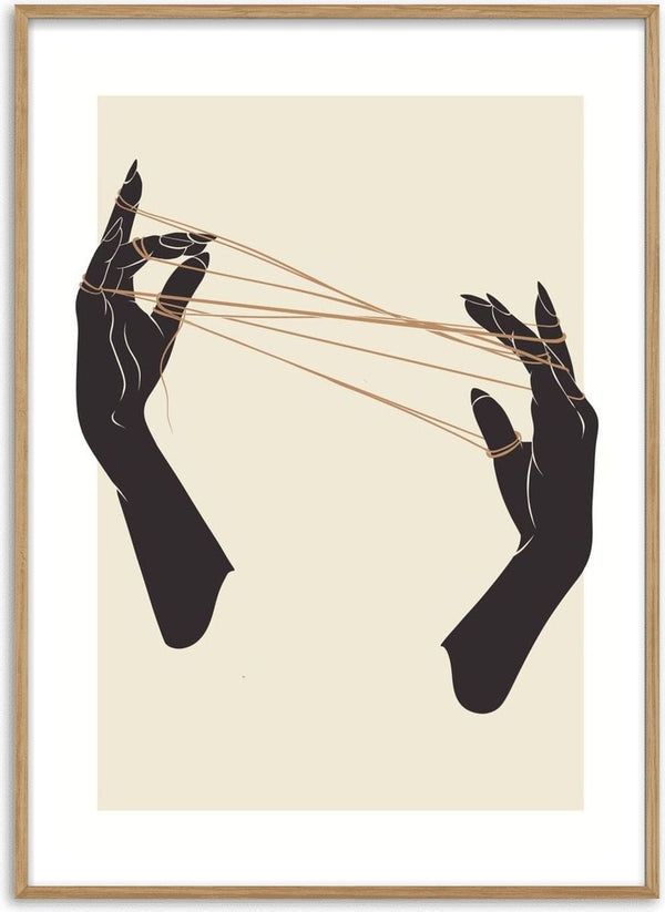 Unclear plans by Nari - two black hands playing cat's cradle with fine terracotta string