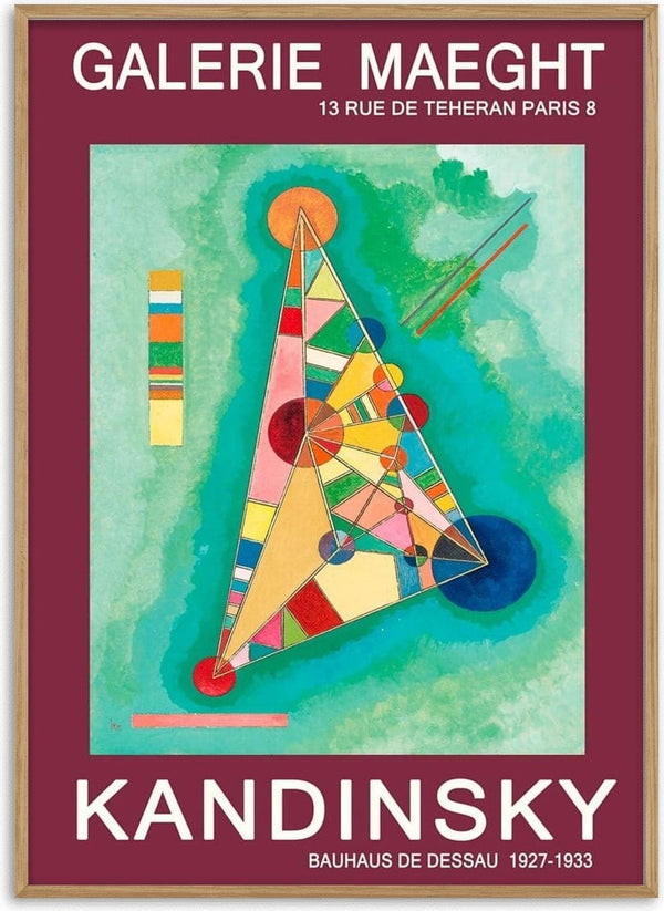 Abstract triangular artwork by Wassily Kandinsky on a Gallerie Maeght exhibition poster with bold text.