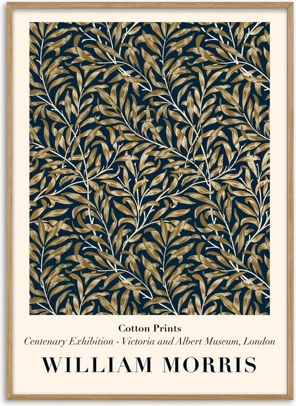 William Morris Willow Bough Plakat featuring intricate blue, beige, and green foliage pattern on a product page.