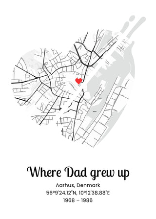 Where Dad Grew Up personalised map poster – Heart with arrow