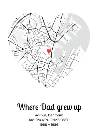 Where Dad Grew Up personalised map poster – Heart